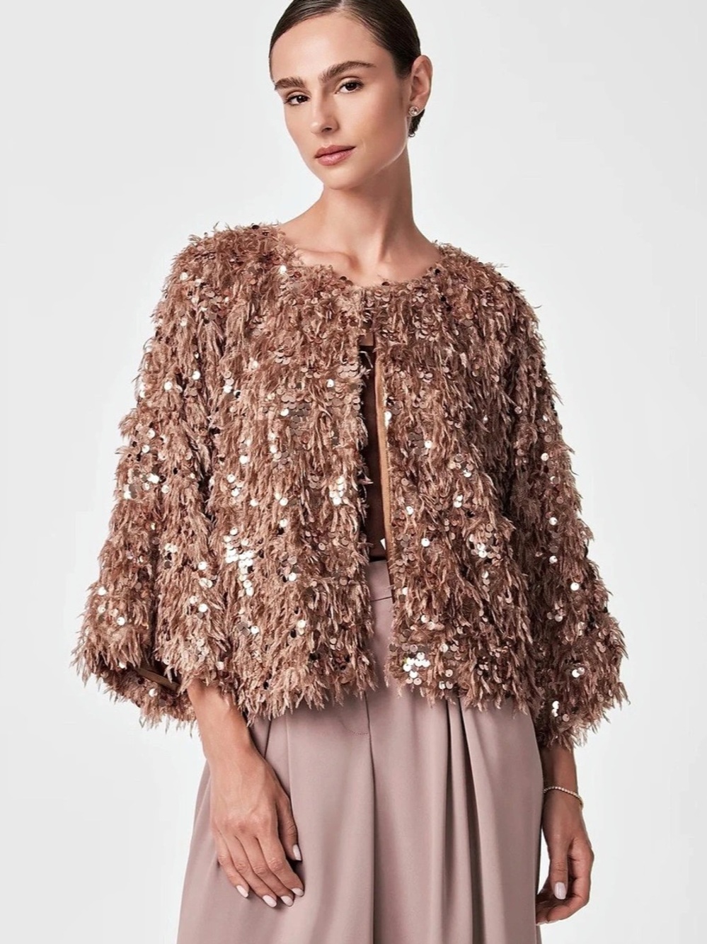 Trina Turk Rose Sequin Shag Jacket Like New